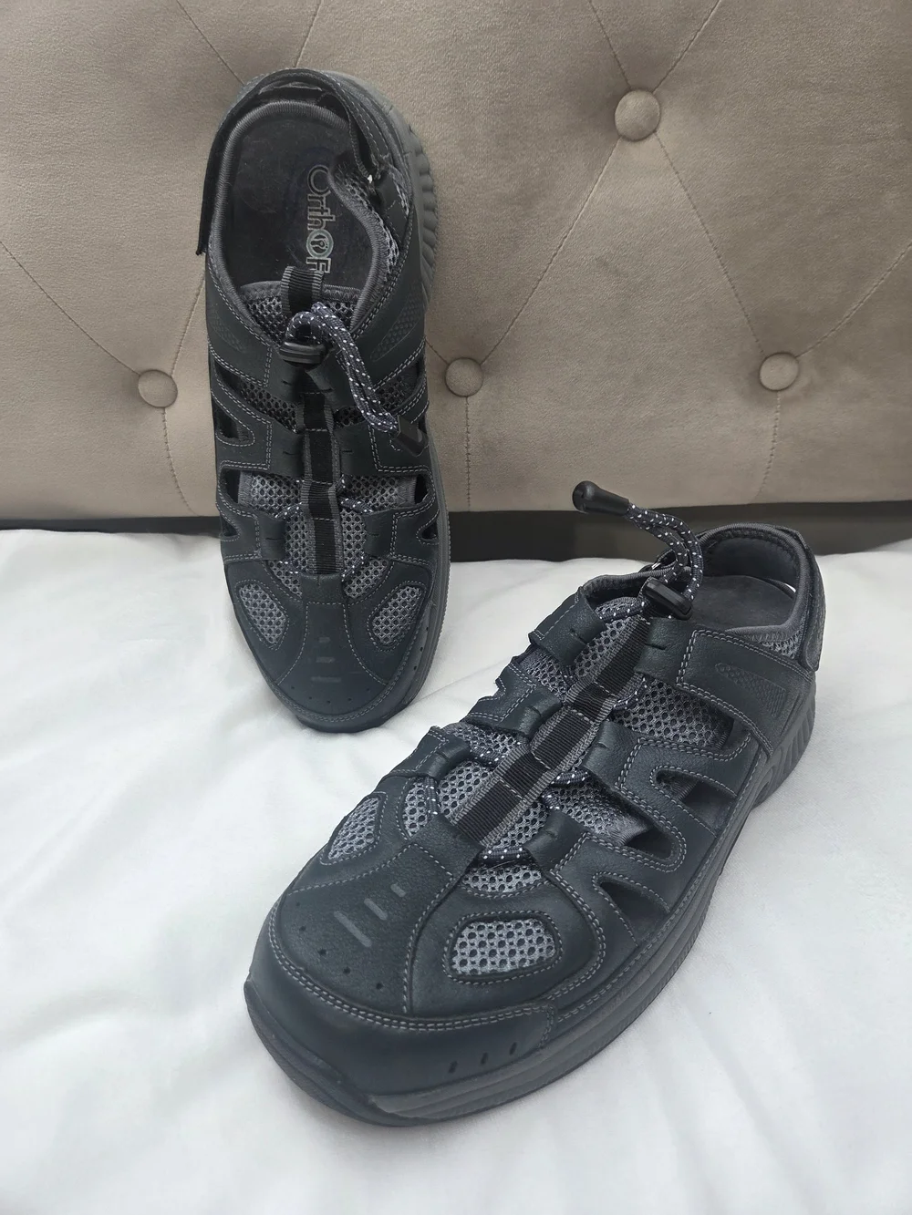 Orthofeet Men's 10.5 D Black Comfort Fisherman Walking Sandals Orthopedic
